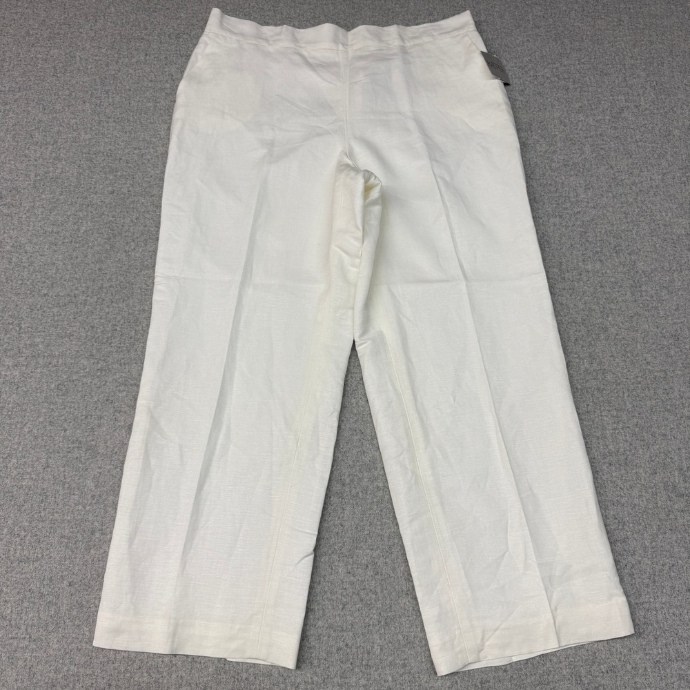 Kasper Linen Blend Wide Leg Trousers XL White Elastic Waist Pockets NWT